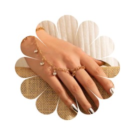 Yheakne Boho Crystal Finger Bracelet Gold Rhinestone Slave Bracelet Minimalist Hand Chain Bracelet Dangle Cz Bracelet Hand Chain Jewelry for Women and Girls