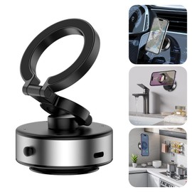 Electric Vacuum Magnetic Suction Phone Mount, 360 Rotatable Car Magnetic Phone Holder, Vacuum Suction Phone Holder for Car, Universal Magnetic Car Mount for Smooth Surface(Silver)
