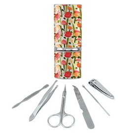 Field of Painted Flowers Stainless Steel Manicure Pedicure Grooming Beauty Care Travel Kit