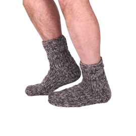 Pachamama Men 100% Wool Bed Sofa Socks Handknitted Charcoal Fleck Large 7-11 Handmade Extra Warm