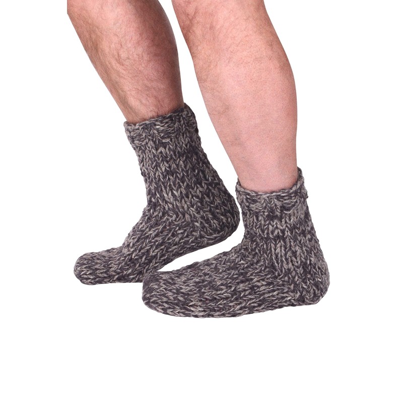 Pachamama Men 100% Wool Bed Sofa Socks Handknitted Charcoal Fleck