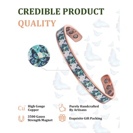 MagEnergy Copper Bracelets for Women, Butterfly Bracelet, Magnetic Copper Cuff with 3500 Gauss Magnets, Adjustable Butterfly Bangle & Jewelry Gift