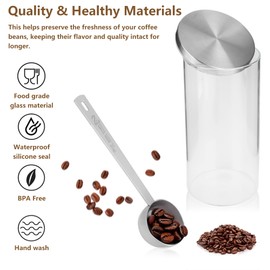 Lufstd Glass Coffee Container with Wooden Shelf, 2 Pack 47 OZ Clear Food Storage Jar with Lids, Kitchen Food Storage Canister with Spoons for Home, Office, Coffee Lover Gift Set