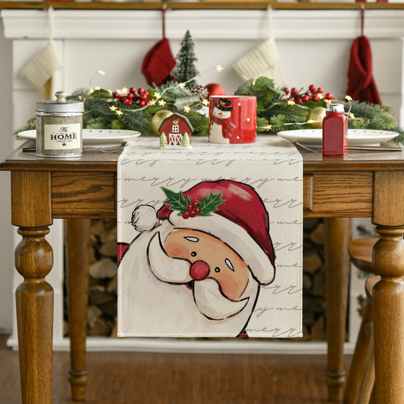 Artoid Mode Santa Claus Christmas Table Runner, Winter Xmas Kitchen