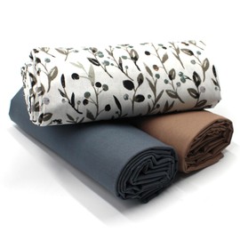 VmG-Store 1.5 m Cotton Fabric Set Design Fabric + 2 x Plain Colour Coordinated 100% Cotton Material Selection (Olive Berry Branches Set24)