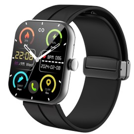 Lamshaw Compatible wit Zakotu Smart Watch Band, 22mm Soft Silicone Magnetic Buckle Sport Wristband Replacement Straps Compatible for Zakotu Y66 1.96 Inches Smart Watch (22mm size band, Black)