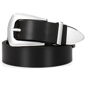 SUOSDEY Women's Leather Jeans Belt Fashion Leather Waist Belt Dress Belt with Golden Buckle, B.Black (Silver Buckle)