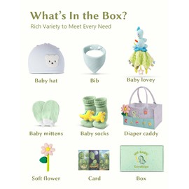 Coralogo Baby Shower Gift Basket - Baby Gift Set with Practical Diaper Caddy, Gifts for New Mom, Gender Reveal Gifts, New Born Essential Include Security Blanket Hat Bib Socks Mittens, Boy