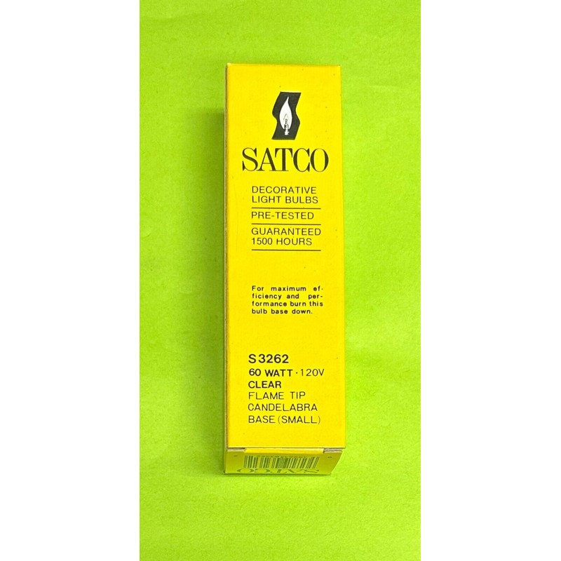 SATCO S3262 60 Watt 60W Clear Light Bulb Candle Base