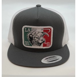 Snap-Back Lazy J Ranch Grey & White 4 Mexico Flag Bull Patch Cap