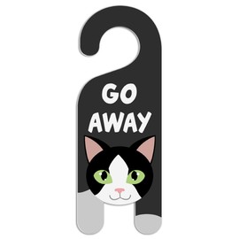 GRAPHICS & MORE Black and White Cat Do Not Disturb Plastic Door Knob Hanger Sign - Go Away