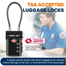 SURE LOCK TSA Approved Luggage Locks, Open Alert, Easy Read Dials, Travel Luggage Locks for Suitcase, Baggage Locks (Black 6 Pack)