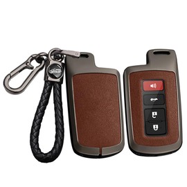 SANRILY PU Leather 3/4 Button Key Fob Cover Fit for Toyota Highlander 2019 2018 Toyota Tacoma Corolla Sequoia Camry Tundra Avalon RAV4 4Runner Keyless with Keychain Black-brown