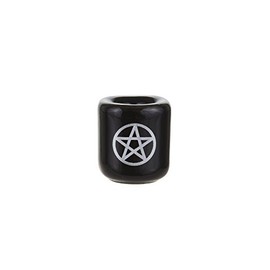 Mega Candles Ceramic Silver Pentacle Chime Ritual Spell Candle Holder - Black