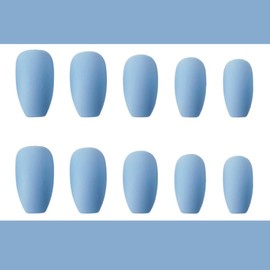 Vogee Matte Pure Color Medium Long Coffin Shape Fake Nails Removable Wear Press on Full Coverage Acrylic Ballerina False Nails Art Tips for Girls and Women (Light Blue)