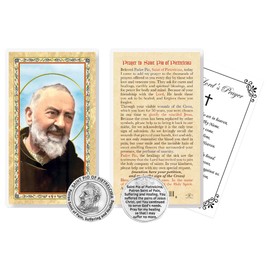 Padre Pio Healing Prayer Card - Laminated Saint Padre Pio Prayer Cards, Token, The Lord's Prayer - Patron Saint of Pain, Suffering, Healing Themed Set - 3 Items