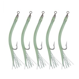 EVERBAY Soft Fishing Lures Tube Lure Sand Eel Baits Sea Fishing with Stainless Steel Hook and Barrel Swivel Saltwater Rigs for Bass Cod Pollock Haddock Fishing Gear Fishing Gift, 6/0 Green, 5pcs/Set