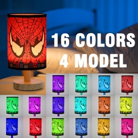 LAIBUY Bedside Table Lamp - 16 Color LED Dimmable Kids Night Light with Remote Control, Spider Lamp for Kids Room Desk Reading Bedroom Night Stand Decor Children's Unique Birthday Christmas Gifts