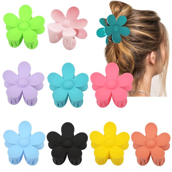 Pasnity Hair Claw Clips 9PCS Flower Hair-Clips Cute Hair Clip Matte Hair Clips, Large Hair Clips Strong Hold For Women Thick Hair 9 Colors