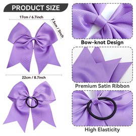 ZESION Large Purple Hair Bows, 4-Pack Grosgrain Ribbon Cheer Bows, Classic Style Hair Accessories