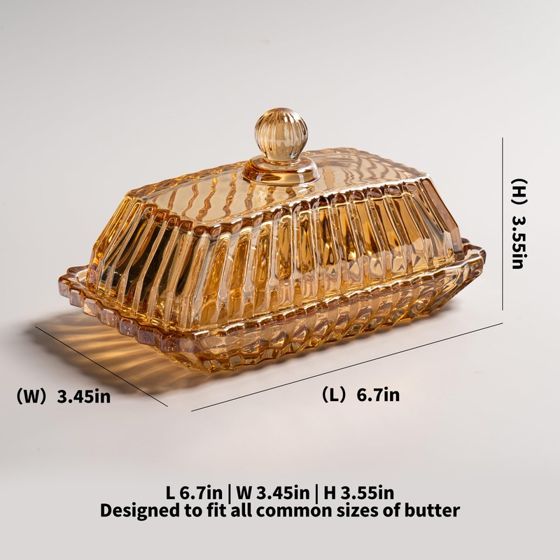 Champagne Color Glass Butter Dish with Lid, Covered Butter Stick