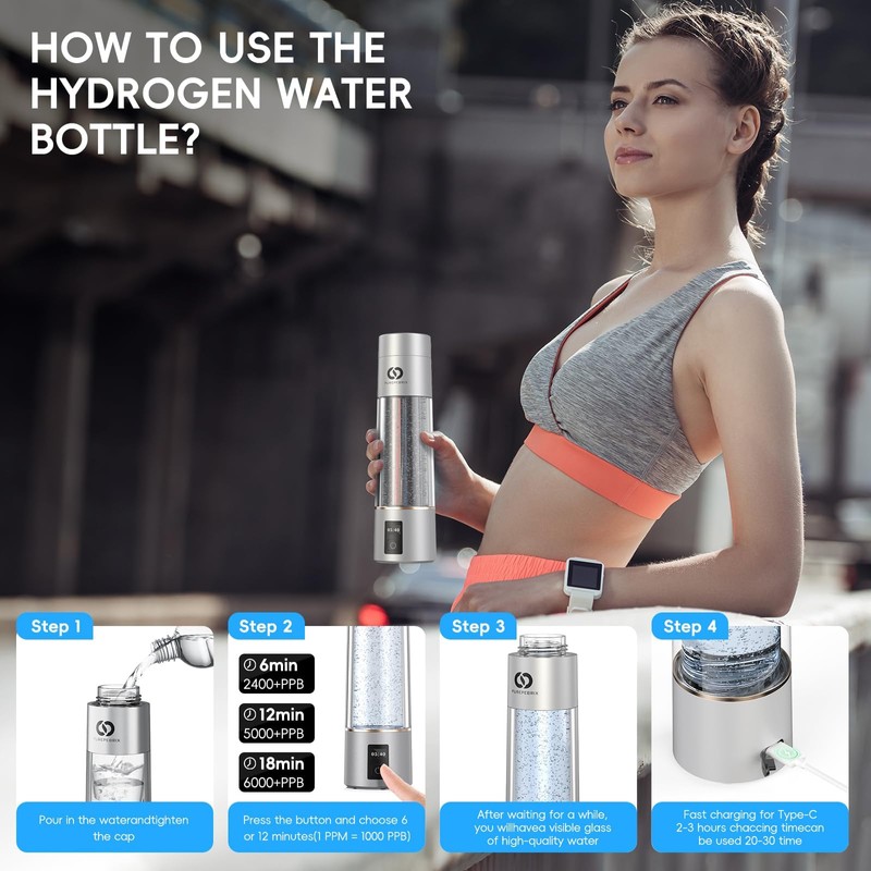 PUREPEBRIX Hydrogen Water Bottle Generator - Up to 6400 PPB,