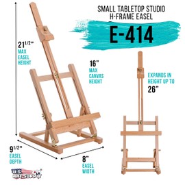 U.S. Art Supply Small Tabletop Wooden H-Frame Studio Easel - Artists Adjustable Beechwood Painting and Display Easel, Holds Up To 16" Canvas - Portable Sturdy Table Desktop Holder Stand - Paint Sketch