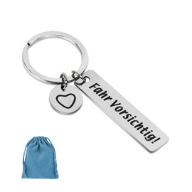 ORUZA Key Fob Drive Careful, Car Key Fob, Metal Key Fob, Lucky Charm for Father, Husband, Boyfriend, Girlfriend, Mum,, silver