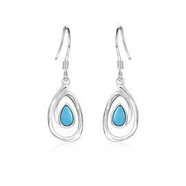 Teardrop Turquoise Earrings for Women - 925 Sterling Silver trendy hoop turquoise jewelry for women western water drop dangle earrings boho stone drop jewelry, normal, Sterling Silver, No Gemstone