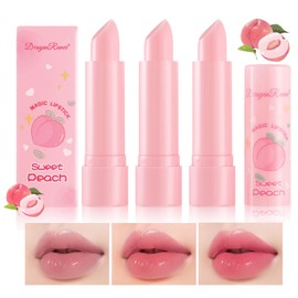 3Pcs Magic Temperature Color Change Lip Balm, Peach Lipstick Set, Color Changing Lip Stick, Long Lasting Moisturizing Lip Gloss Set Gift for Women Teenage Girls