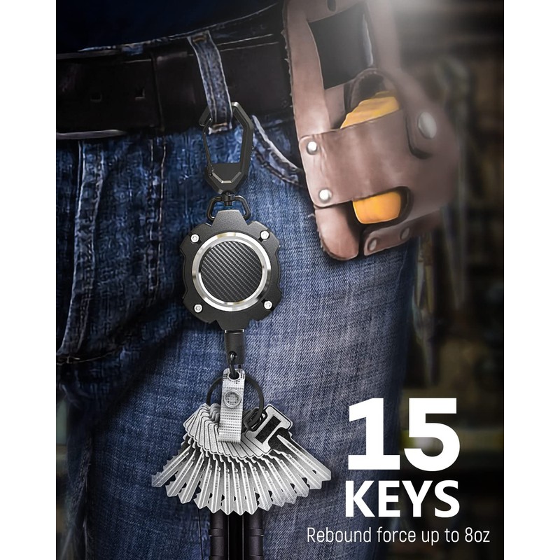 LIUGX Retractable Keychain, Heavy Duty Carabiner Key Chains, 10,000+ Rebound,