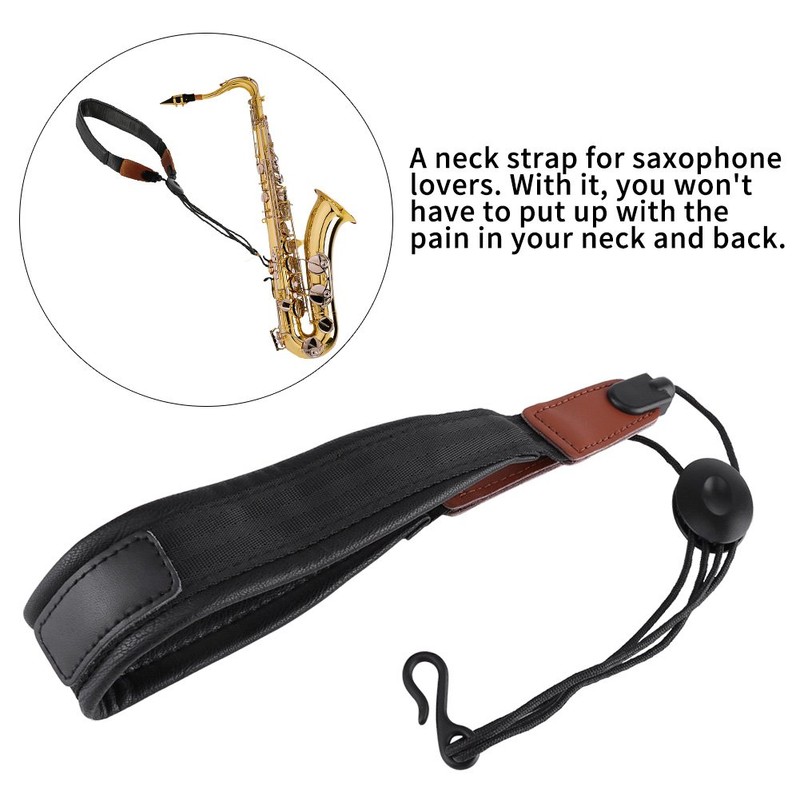 Universal Adjustable Saxophone Neck Strap, Thick Pad Soft PU Leather