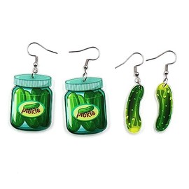 Pickle Earrings Funny Pickle Jewelry Cucumber Earrings,Weird Acrylic Drop Dangle Earrings for Snack Bar Worker,Food Loverand women-2 PCS
