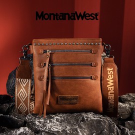 Montana West Crossbody Purses and Handbags for Women, Medium Size Double Compartments with Guitar Adjustable Strap MWC-H184DBR