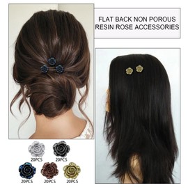 Micro Traders 100Pcs 14mm Resin Flower Flatback Undrilled Metallic Resin Rose Flower Flatback Resin Flower for Jewelry Making and Crafting 5 Colors