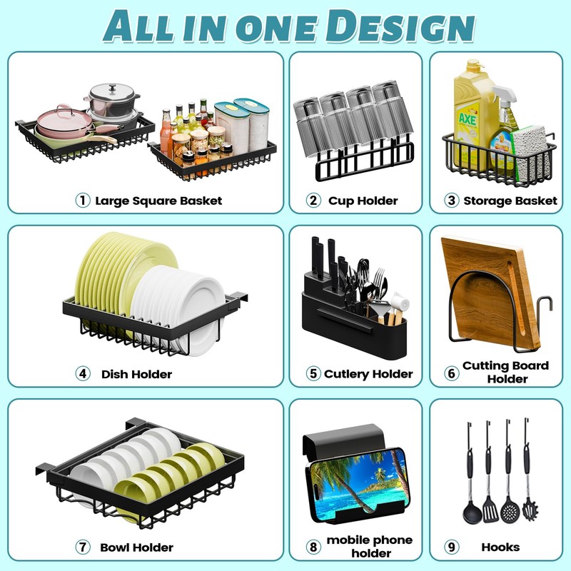 ADBIU Over The Sink Dish Drying Rack (Expandable Height and