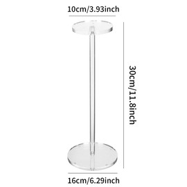 XSEXO Set of 2 Clear Acrylic Hat Stand and Wig Display Rack Hat Stand for Display Hat Base Stand Round Dumbbell Base Display Riser Wig Display Holder for Hat Watch (30 cm Height, Round Bottom)