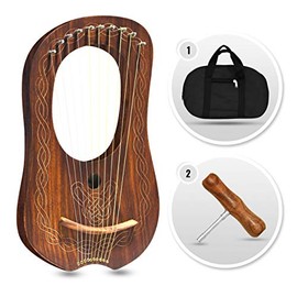 10 Metal Strings lyre harp Celtic piping Design Natrual finish tuning key, Carrying bag