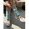 [Eukkis] 春夏薄手40cmコットンレッグウォーマー 足首保温 冷房対策 フリルハイソックス Y2Kリブニットルーズソックス 柔らか肌触り スカイブルー