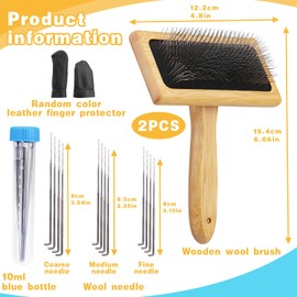 kdafio 2 Pcs Wool Carders, Hand Carders for Wool Needle Felting Brush Wooden Wool Carders Needle Felting with Wool Needle Leather Finger Protector for DIY Felting Wool Projects