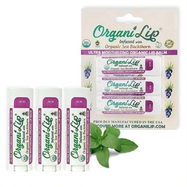 OrganiLip Organic Lip Balm, Acai Flavor, Ultra Hydrating Lip Moisturizer for Cracked or Dry Lips, Oval Shaped Tube, USDA Certified Organic, 3 Pack