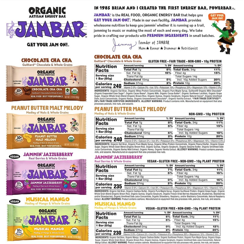 JAMBAR Organic Artisan Energy Bar (Variety Flavors - 12 Pack)