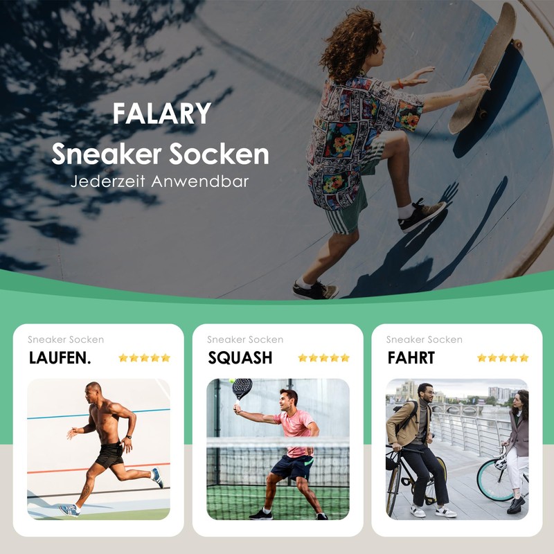 FALARY Adults’ Unisex Trainer Socks, Short Cotton Socks, Breathable Half-Socks,