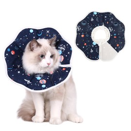 Soft Cat Cone Recovery Collar - Adjustable Cat Cones for Kittens After Surgery, Cute Pet Elizabethan Cone Collars for Prevent from Licking Wounds (Planet M 19-29 cm)