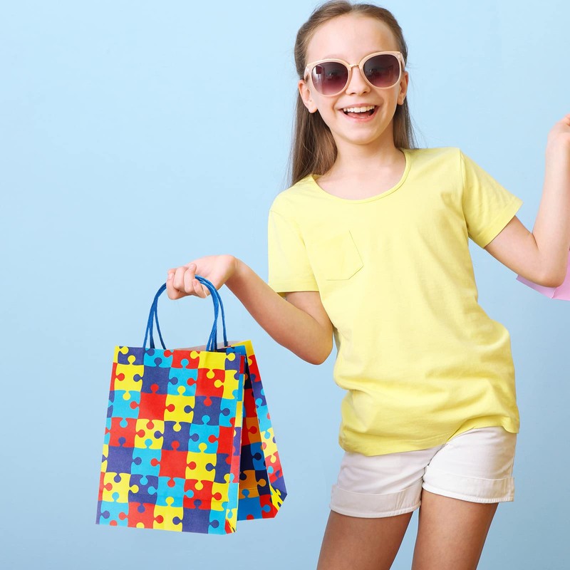 18 Pieces Autism Awareness Gift Bags Autism Ribbon Paper Bags