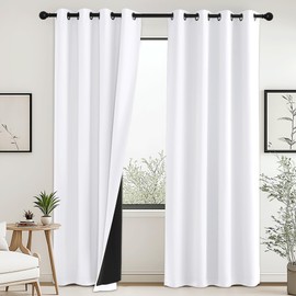 PONY DANCE 100% Blackout Curtains - Double-Layer Light Blocking, Thermal & Noise Insulating Panels for Bedroom & Living Room, 84” Drop with Black Liner, 2 Pieces, 52” Wide Each,Pure White