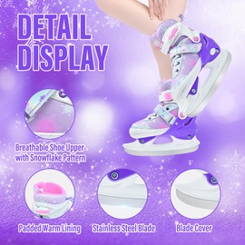 SMOOJOY Adjustable Kids Ice Skates for Girls Boys Comfortable, Smooth Blades Purple Snow Hockey Ice Skating Shoes for Outdoor Indoor Rink, Perfect for Beginner Winter Sports Ages 8-12
