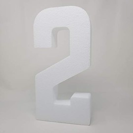 Free Standing - EPS Smooth Foam Numbers for Weddings, Cakes, Arts & Crafts -12" High - Number 2