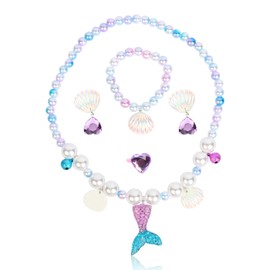 Mermaid Jewelry Set – Adjustable Necklace & Bracelet with Mermaid Tail Charms – Vibrant Beaded Design for Dress-Up, Parties, and Gifts – Ideal for Girls Aged 3+