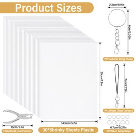 CRTWDMAN 161 Pcs Shrink Paper Keychain Kit,with 30 Pcs Shrinky Plastic Sheets 7.9"x5.7",Hole Punch,Lobster Clasps,Jump Rings DIY Crafts for Adults and Teens